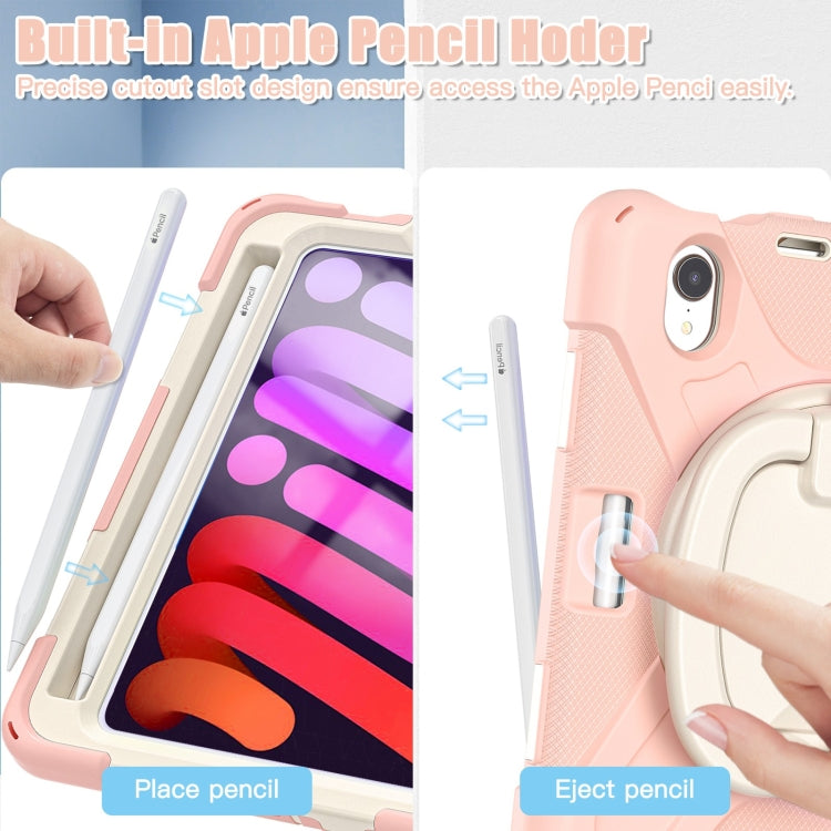 For iPad mini 6 / mini 2024 Heavy Duty Silicone Hybrid PC Tablet Case with Holder & Shoulder Strap(Rose Gold) by bashfashion