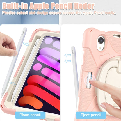 For iPad mini 6 / mini 2024 Heavy Duty Silicone Hybrid PC Tablet Case with Holder & Shoulder Strap(Rose Gold) by bashfashion