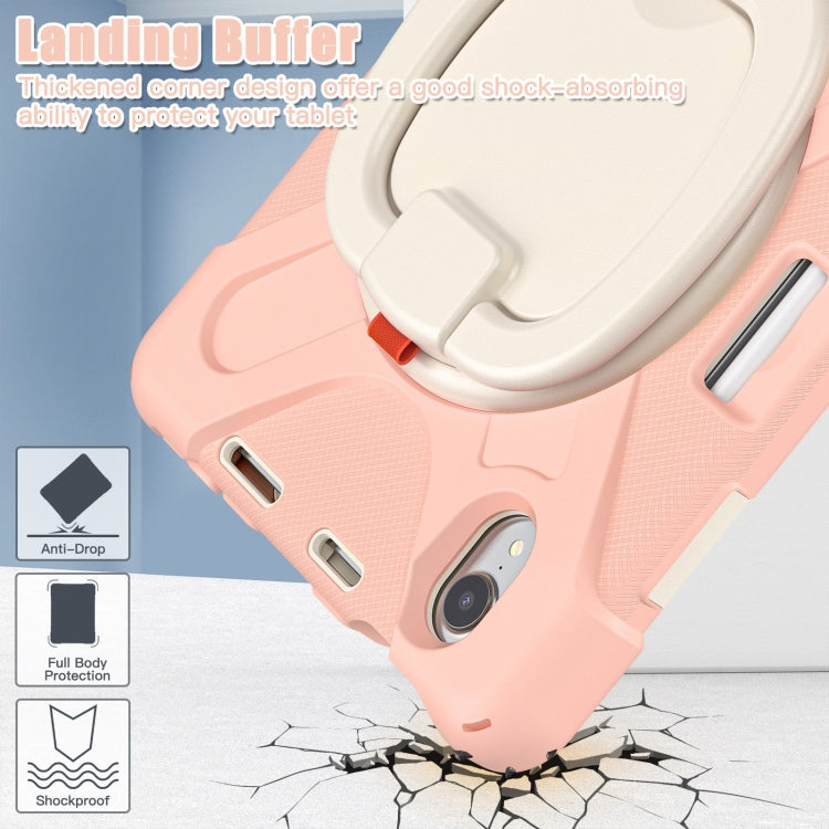For iPad mini 6 / mini 2024 Heavy Duty Silicone Hybrid PC Tablet Case with Holder & Shoulder Strap(Rose Gold) by bashfashion