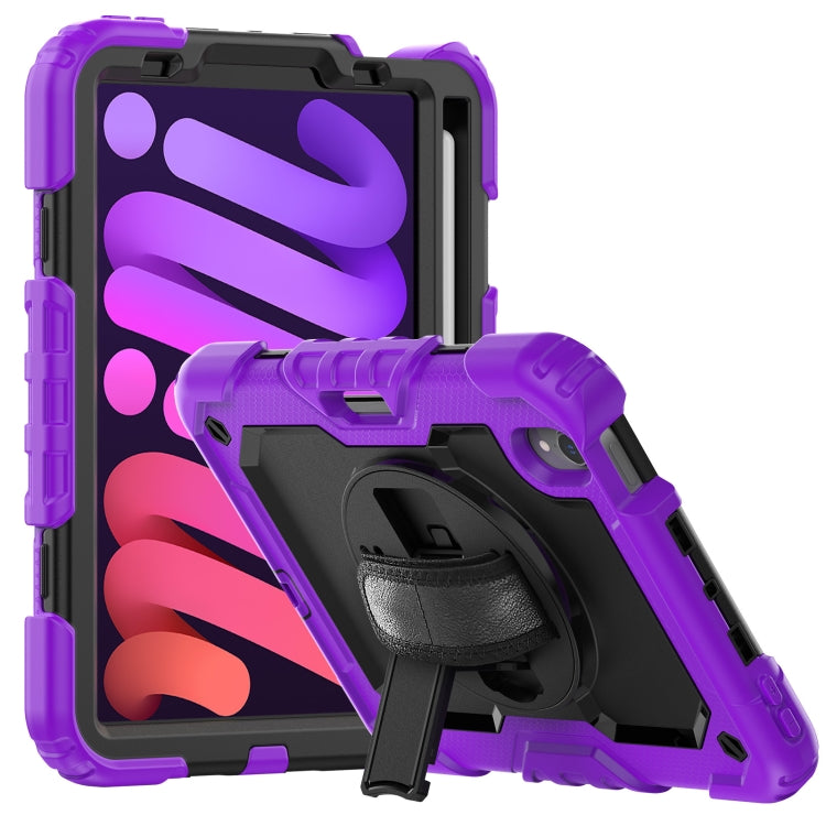For iPad mini 2024 / mini 6 Shockproof Silicone + PC Protective Tablet Case with Holder & Shoulder Strap & Pen Slot(Black + Purple) by bashfashion