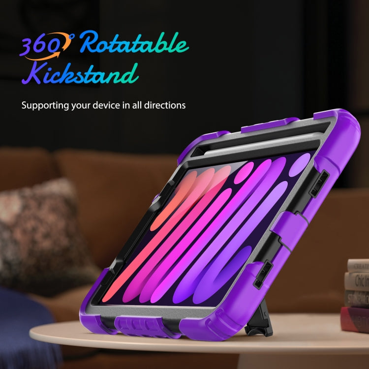 For iPad mini 2024 / mini 6 Shockproof Silicone + PC Protective Tablet Case with Holder & Shoulder Strap & Pen Slot(Black + Purple) by bashfashion