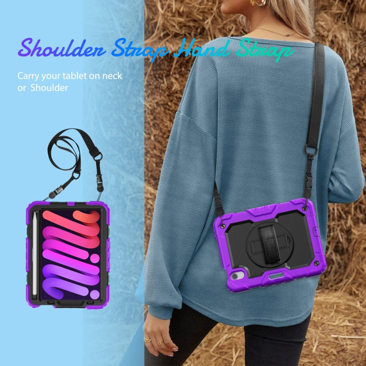 For iPad mini 2024 / mini 6 Shockproof Silicone + PC Protective Tablet Case with Holder & Shoulder Strap & Pen Slot(Black + Purple) by bashfashion