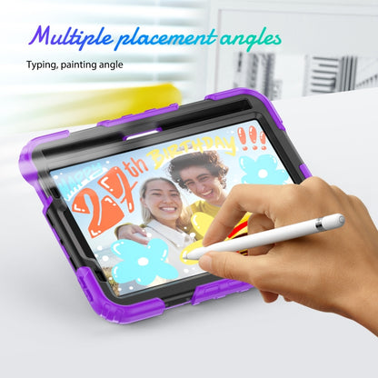 For iPad mini 2024 / mini 6 Shockproof Silicone + PC Protective Tablet Case with Holder & Shoulder Strap & Pen Slot(Black + Purple) by bashfashion