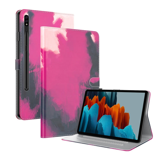 For Samsung Galaxy Tab S8 / Galaxy Tab S7 11 inch T870 / T875 / T876B Voltage Watercolor Pattern Skin Feel Magnetic Horizontal Flip PU Leather Case with Holder & Card Slots & Photo Frame(Berry) by bashfashion