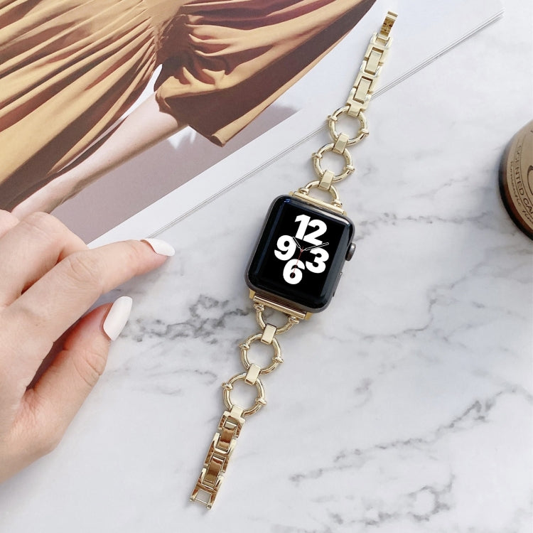 O-shaped Chain Metal Watch Band For Apple Watch Series 7 41mm/6&SE&5&4 40mm/3&2&1 38mm(Gold) by bashfashion
