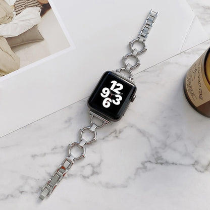 O-shaped Chain Metal Watch Band For Apple Watch Series 7 41mm/6&SE&5&4 40mm/3&2&1 38mm(Silver) by bashfashion