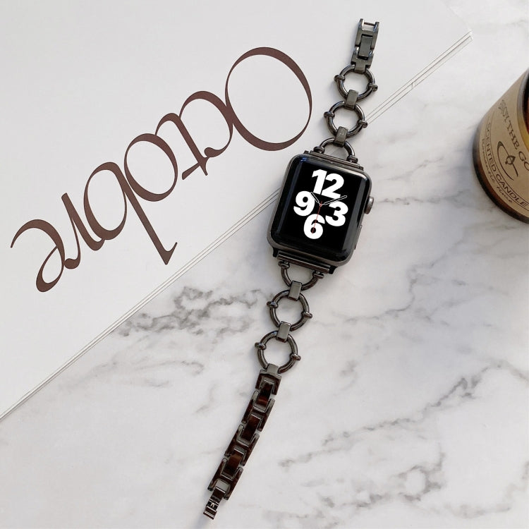 O-shaped Chain Metal Watch Band For Apple Watch Series 7 45mm/6&SE&5&4 44mm/3&2&1 42mm(Black) by bashfashion