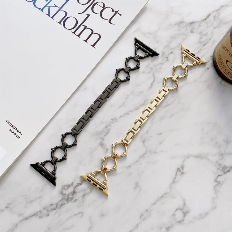 O-shaped Chain Metal Watch Band For Apple Watch Series 7 45mm/6&SE&5&4 44mm/3&2&1 42mm(Black) by bashfashion