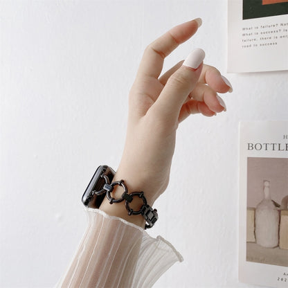 O-shaped Chain Metal Watch Band For Apple Watch Series 7 45mm/6&SE&5&4 44mm/3&2&1 42mm(Black) by bashfashion