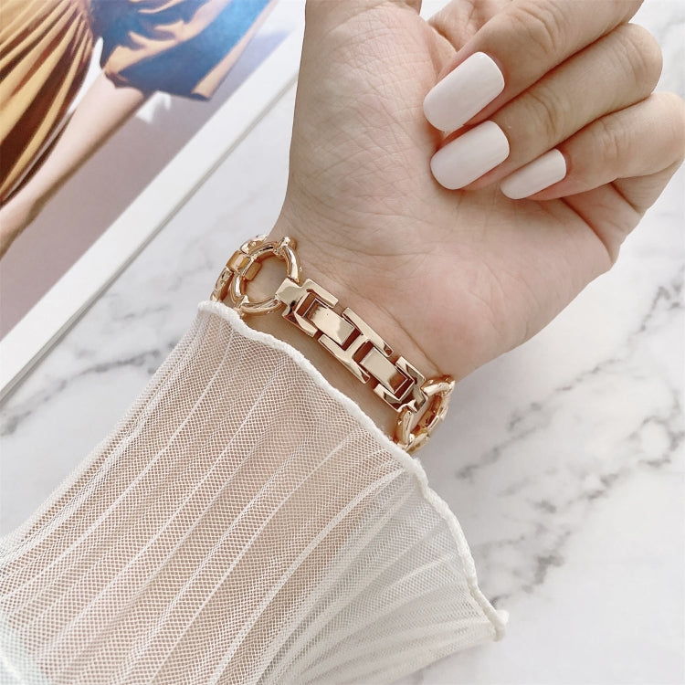 O-shaped Chain Metal Watch Band For Apple Watch Series 7 45mm/6&SE&5&4 44mm/3&2&1 42mm(Gold) by bashfashion