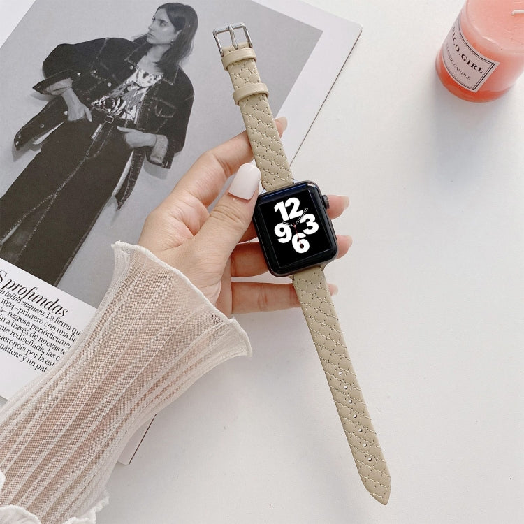 Checkered Leather Watch Band Watch Band For Apple Watch Series 7 41mm/6&SE&5&4 40mm/3&2&1 38mm(Khaki) by bashfashion