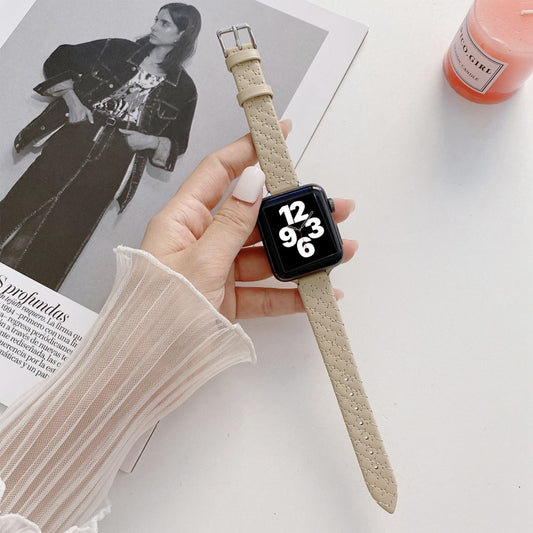 Checkered Leather Watch Band Watch Band For Apple Watch Series 7 41mm/6&SE&5&4 40mm/3&2&1 38mm(Khaki) by bashfashion