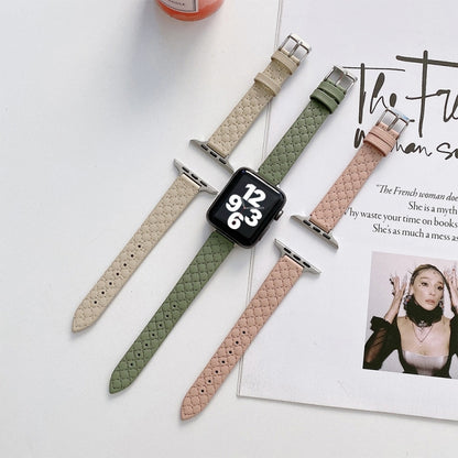 Checkered Leather Watch Band Watch Band For Apple Watch Series 7 41mm/6&SE&5&4 40mm/3&2&1 38mm(Green) by bashfashion