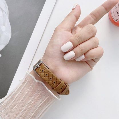 Checkered Leather Watch Band Watch Band For Apple Watch Series 7 41mm/6&SE&5&4 40mm/3&2&1 38mm(White) by bashfashion