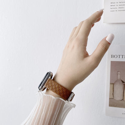 Checkered Leather Watch Band Watch Band For Apple Watch Series 7 41mm/6&SE&5&4 40mm/3&2&1 38mm(Pink) by bashfashion