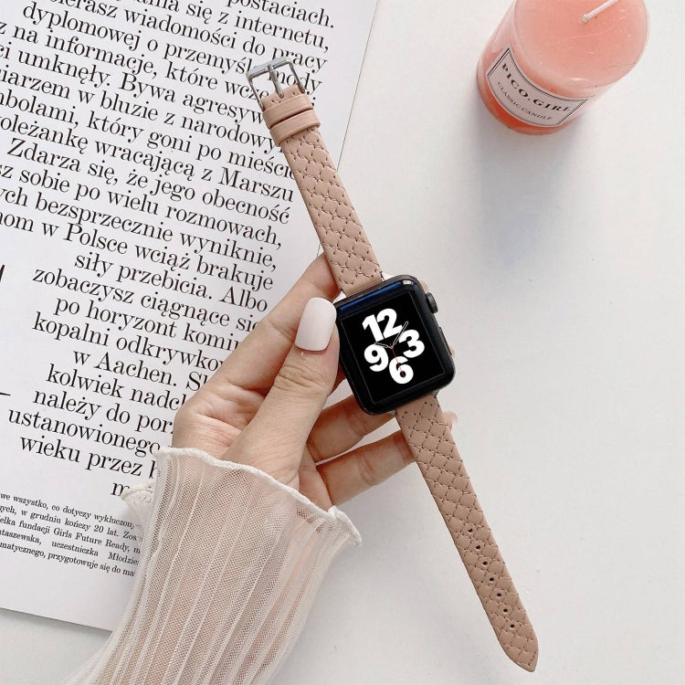 Checkered Leather Watch Band Watch Band For Apple Watch Series 7 45mm/6&SE&5&4 44mm/3&2&1 42mm(Pink) by bashfashion