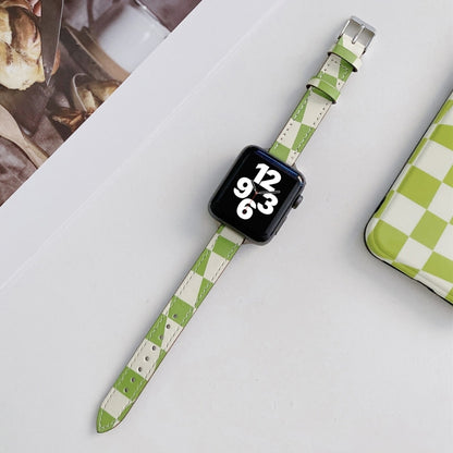 Slimming Checkerboard Leather Watch Band For Apple Watch Series 7 41mm/6&SE&5&4 40mm/3&2&1 38mm(Green) by bashfashion