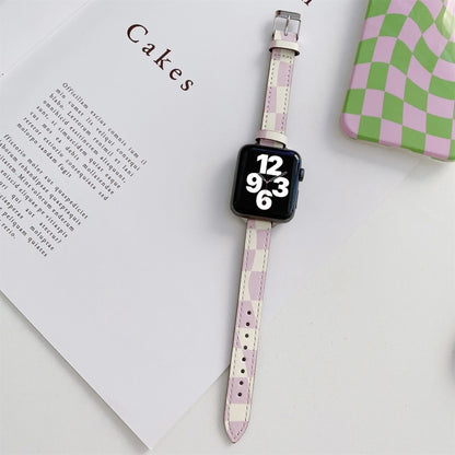 Slimming Checkerboard Leather Watch Band For Apple Watch Series 7 41mm/6&SE&5&4 40mm/3&2&1 38mm(Purple) by bashfashion
