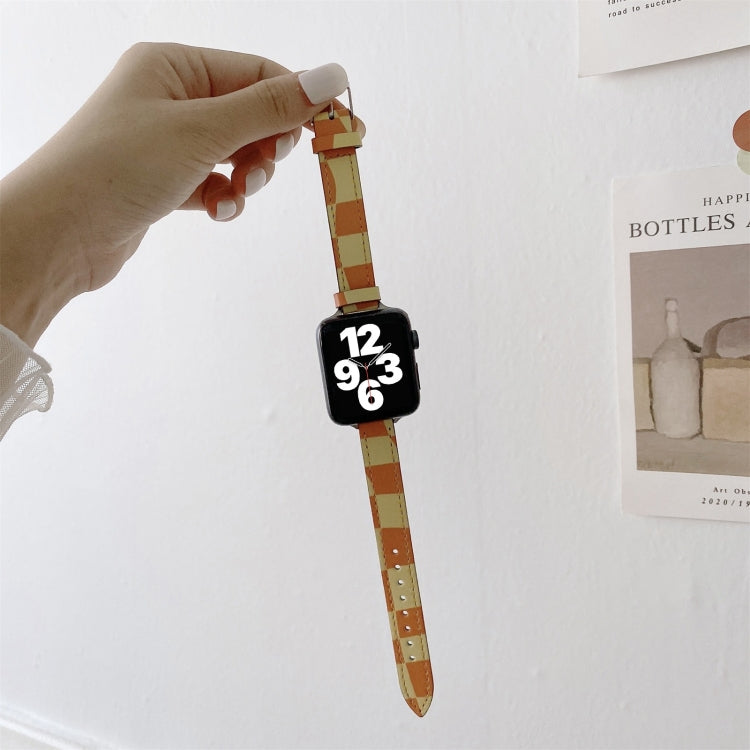 Slimming Checkerboard Leather Watch Band For Apple Watch Series 7 45mm/6&SE&5&4 44mm/3&2&1 42mm(Green) by bashfashion