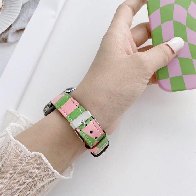 Slimming Checkerboard Leather Watch Band For Apple Watch Series 7 45mm/6&SE&5&4 44mm/3&2&1 42mm(Purple) by bashfashion