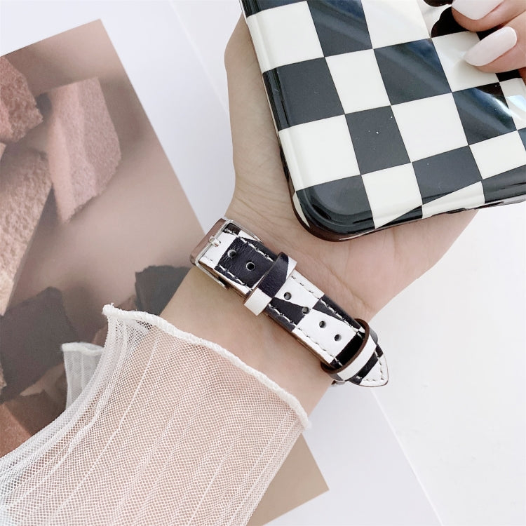 Slimming Checkerboard Leather Watch Band For Apple Watch Series 7 45mm/6&SE&5&4 44mm/3&2&1 42mm(Purple) by bashfashion