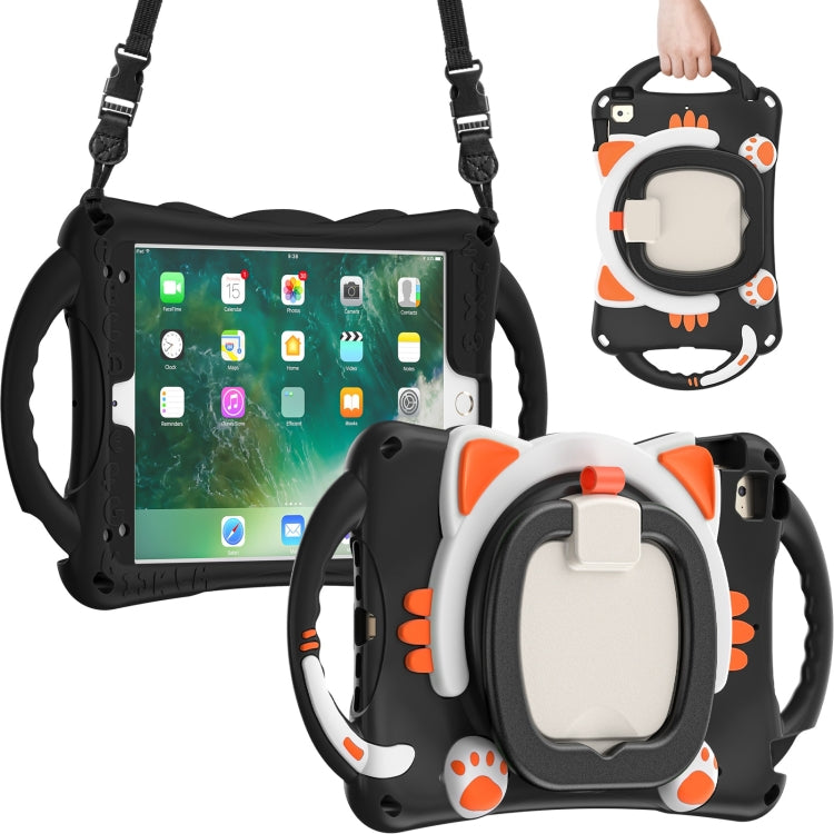 Cute Cat King Kids Shockproof Silicone Tablet Case with Holder & Shoulder Strap & Handle For iPad mini 2019 / 4 / 3 / 2 / 1(Black Orange) by bashfashion