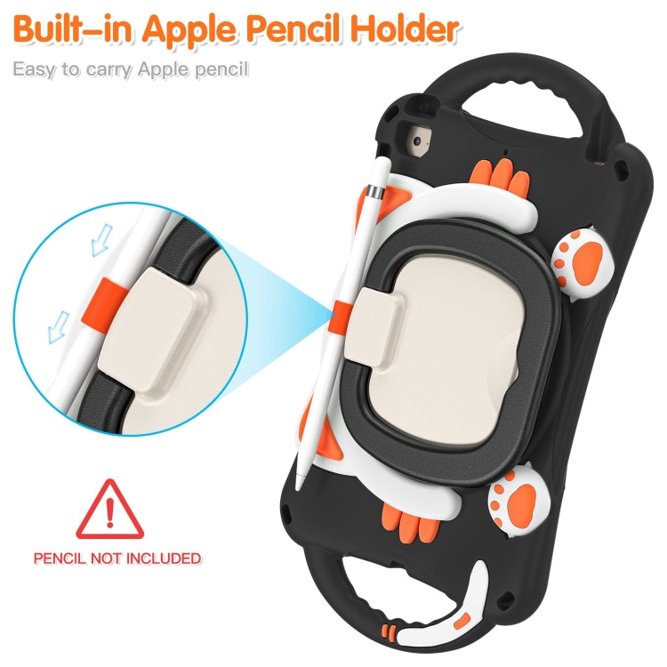 Cute Cat King Kids Shockproof Silicone Tablet Case with Holder & Shoulder Strap & Handle For iPad mini 2019 / 4 / 3 / 2 / 1(Black Orange) by bashfashion