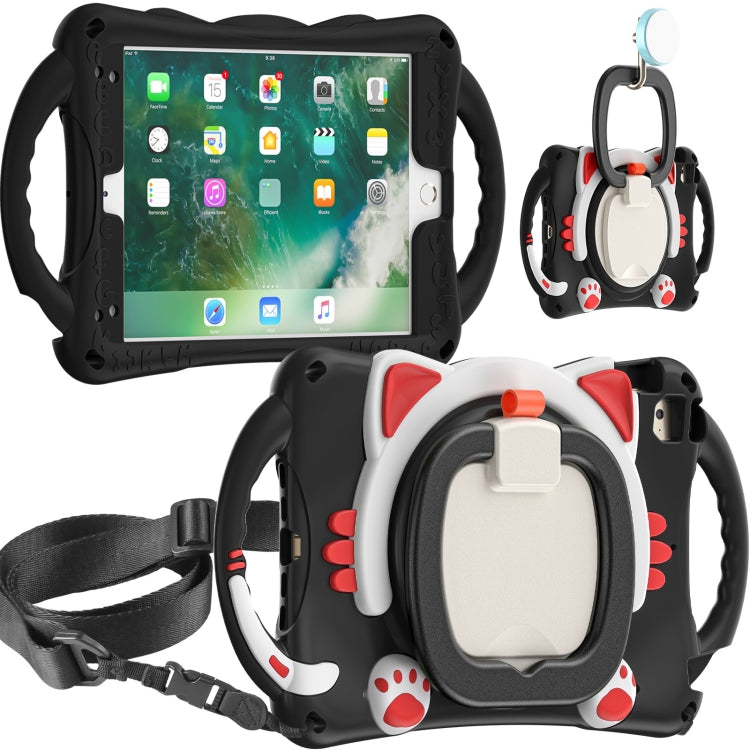 Cute Cat King Kids Shockproof Silicone Tablet Case with Holder & Shoulder Strap & Handle For iPad mini 2019 / 4 / 3 / 2 / 1(Black Red) by bashfashion
