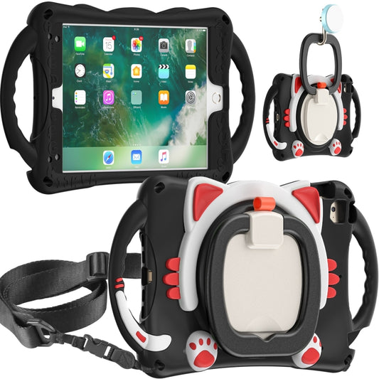 Cute Cat King Kids Shockproof Silicone Tablet Case with Holder & Shoulder Strap & Handle For iPad mini 2019 / 4 / 3 / 2 / 1(Black Red) by bashfashion