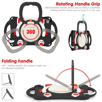 Cute Cat King Kids Shockproof Silicone Tablet Case with Holder & Shoulder Strap & Handle For iPad mini 2019 / 4 / 3 / 2 / 1(Black Red) by bashfashion