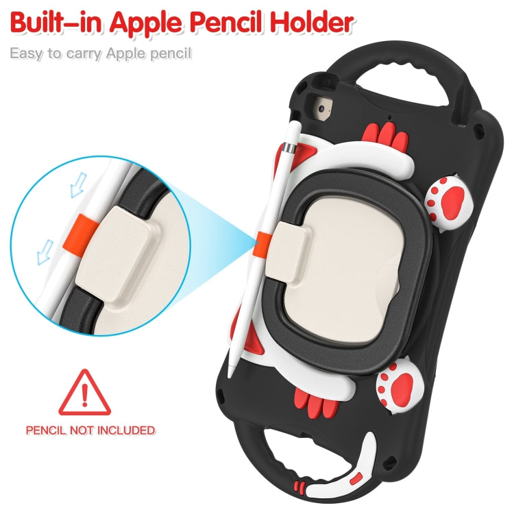 Cute Cat King Kids Shockproof Silicone Tablet Case with Holder & Shoulder Strap & Handle For iPad mini 2019 / 4 / 3 / 2 / 1(Black Red) by bashfashion