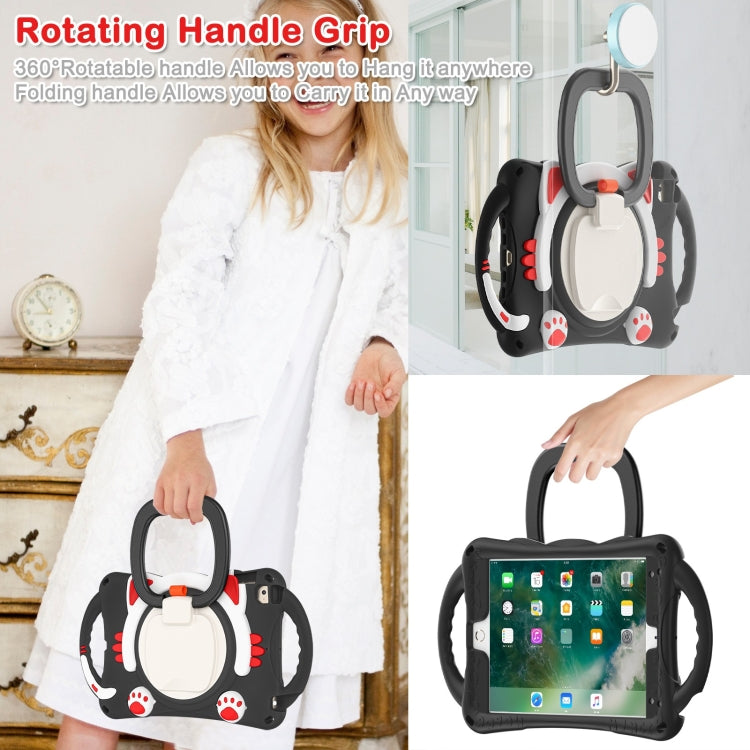 Cute Cat King Kids Shockproof Silicone Tablet Case with Holder & Shoulder Strap & Handle For iPad mini 2019 / 4 / 3 / 2 / 1(Black Red) by bashfashion