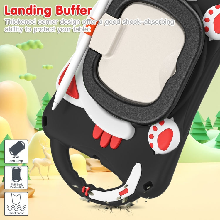 Cute Cat King Kids Shockproof Silicone Tablet Case with Holder & Shoulder Strap & Handle For iPad mini 2019 / 4 / 3 / 2 / 1(Black Red) by bashfashion