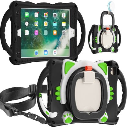 Cute Cat King Kids Shockproof Silicone Tablet Case with Holder & Shoulder Strap & Handle For iPad mini 2019 / 4 / 3 / 2 / 1(Black Green) by bashfashion