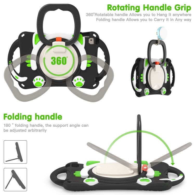 Cute Cat King Kids Shockproof Silicone Tablet Case with Holder & Shoulder Strap & Handle For iPad mini 2019 / 4 / 3 / 2 / 1(Black Green) by bashfashion