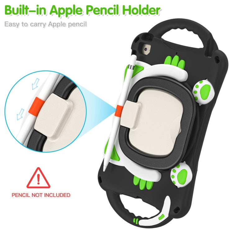 Cute Cat King Kids Shockproof Silicone Tablet Case with Holder & Shoulder Strap & Handle For iPad mini 2019 / 4 / 3 / 2 / 1(Black Green) by bashfashion