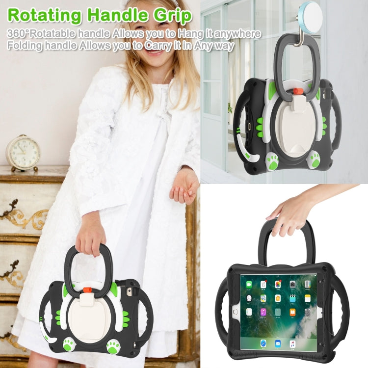 Cute Cat King Kids Shockproof Silicone Tablet Case with Holder & Shoulder Strap & Handle For iPad mini 2019 / 4 / 3 / 2 / 1(Black Green) by bashfashion