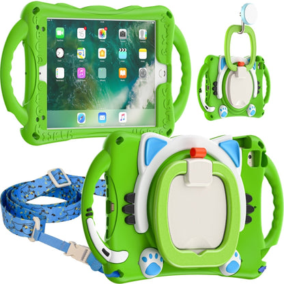 Cute Cat King Kids Shockproof Silicone Tablet Case with Holder & Shoulder Strap & Handle For iPad mini 2019 / 4 / 3 / 2 / 1(Green) by bashfashion