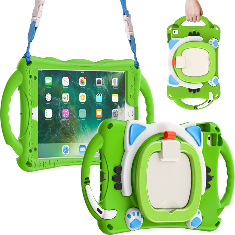 Cute Cat King Kids Shockproof Silicone Tablet Case with Holder & Shoulder Strap & Handle For iPad mini 2019 / 4 / 3 / 2 / 1(Green) by bashfashion