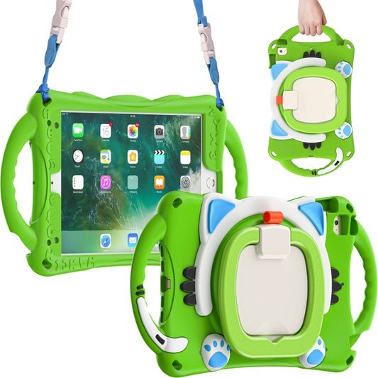 Cute Cat King Kids Shockproof Silicone Tablet Case with Holder & Shoulder Strap & Handle For iPad mini 2019 / 4 / 3 / 2 / 1(Green) by bashfashion