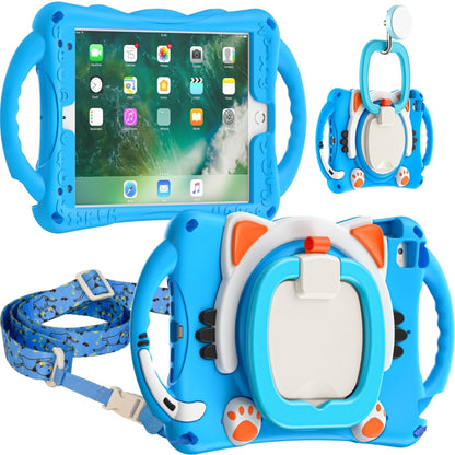 Cute Cat King Kids Shockproof Silicone Tablet Case with Holder & Shoulder Strap & Handle For iPad mini 2019 / 4 / 3 / 2 / 1(Light Blue) by bashfashion