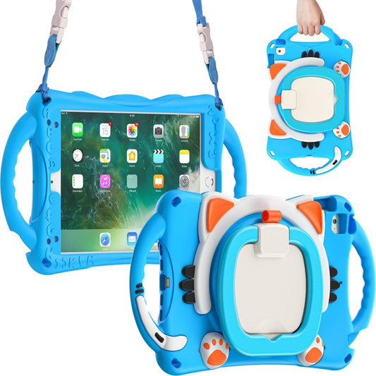 Cute Cat King Kids Shockproof Silicone Tablet Case with Holder & Shoulder Strap & Handle For iPad mini 2019 / 4 / 3 / 2 / 1(Light Blue) by bashfashion
