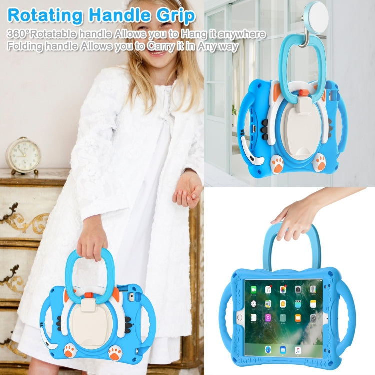 Cute Cat King Kids Shockproof Silicone Tablet Case with Holder & Shoulder Strap & Handle For iPad mini 2019 / 4 / 3 / 2 / 1(Light Blue) by bashfashion