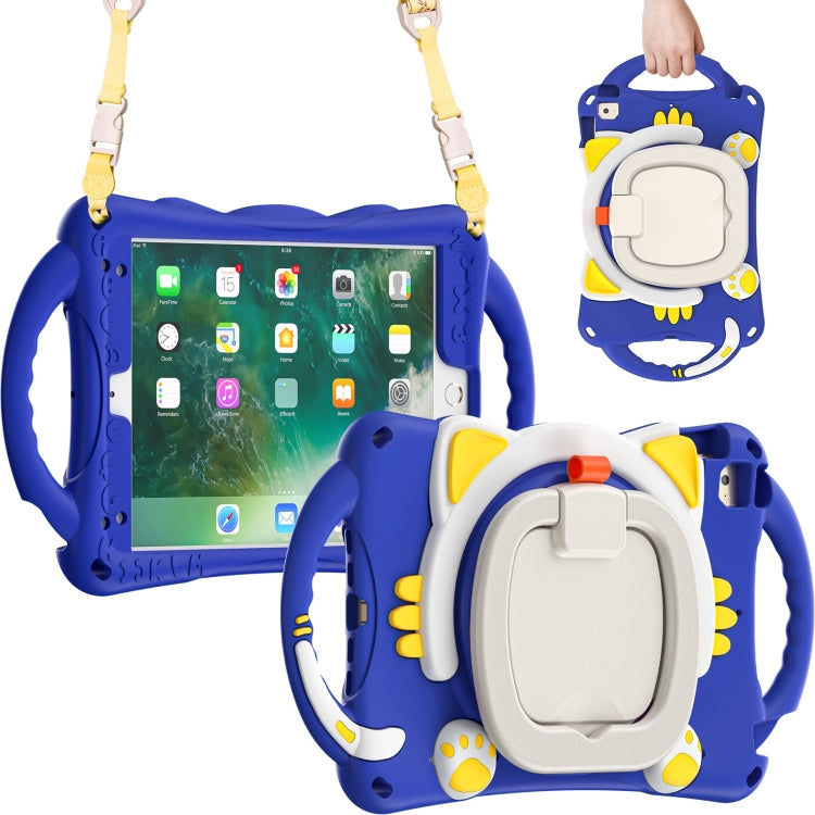 Cute Cat King Kids Shockproof Silicone Tablet Case with Holder & Shoulder Strap & Handle For iPad mini 2019 / 4 / 3 / 2 / 1(Dark Blue) by bashfashion