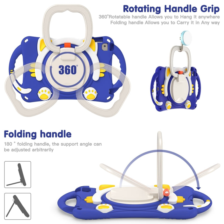 Cute Cat King Kids Shockproof Silicone Tablet Case with Holder & Shoulder Strap & Handle For iPad mini 2019 / 4 / 3 / 2 / 1(Dark Blue) by bashfashion