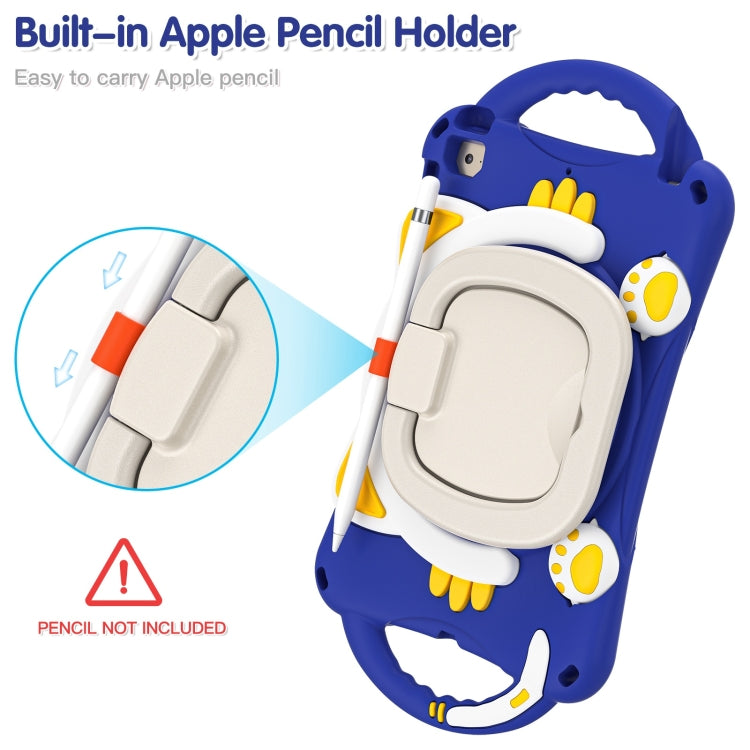 Cute Cat King Kids Shockproof Silicone Tablet Case with Holder & Shoulder Strap & Handle For iPad mini 2019 / 4 / 3 / 2 / 1(Dark Blue) by bashfashion