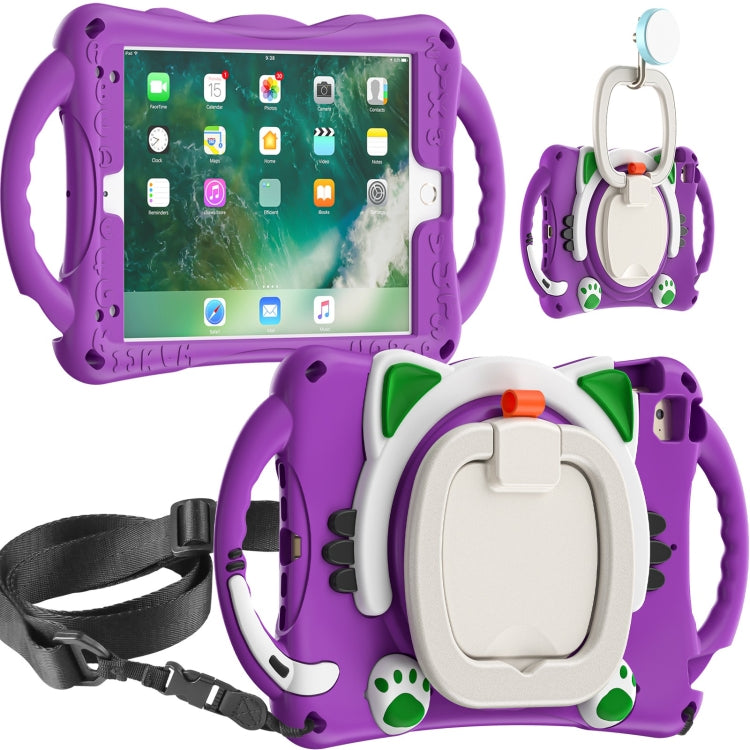 Cute Cat King Kids Shockproof Silicone Tablet Case with Holder & Shoulder Strap & Handle For iPad mini 2019 / 4 / 3 / 2 / 1(Purple) by bashfashion