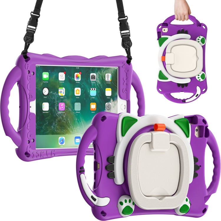 Cute Cat King Kids Shockproof Silicone Tablet Case with Holder & Shoulder Strap & Handle For iPad mini 2019 / 4 / 3 / 2 / 1(Purple) by bashfashion