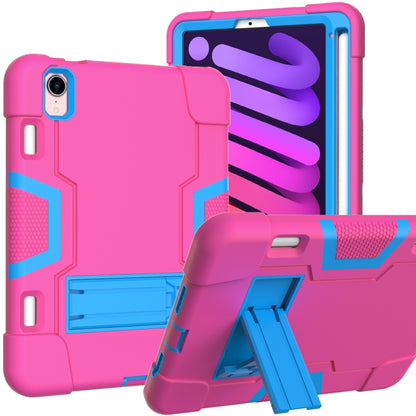 For iPad mini 2024 / mini 6 Contrast Color Robot Shockproof Silicone + PC Protective Tablet Case with Holder & Pen Slot(Rose Red Blue) by bashfashion