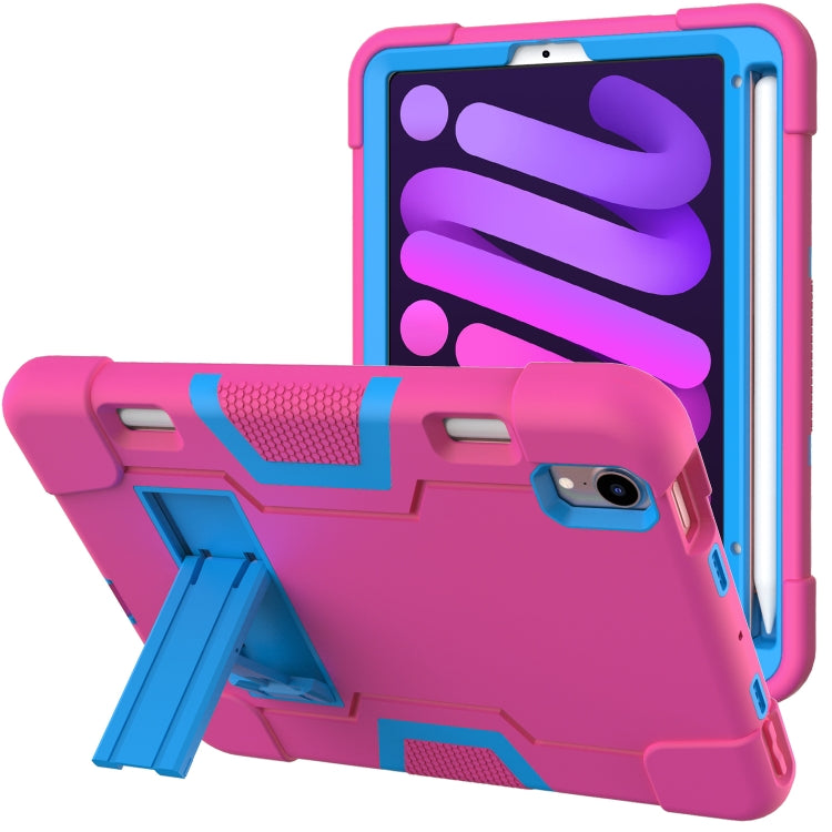 For iPad mini 2024 / mini 6 Contrast Color Robot Shockproof Silicone + PC Protective Tablet Case with Holder & Pen Slot(Rose Red Blue) by bashfashion
